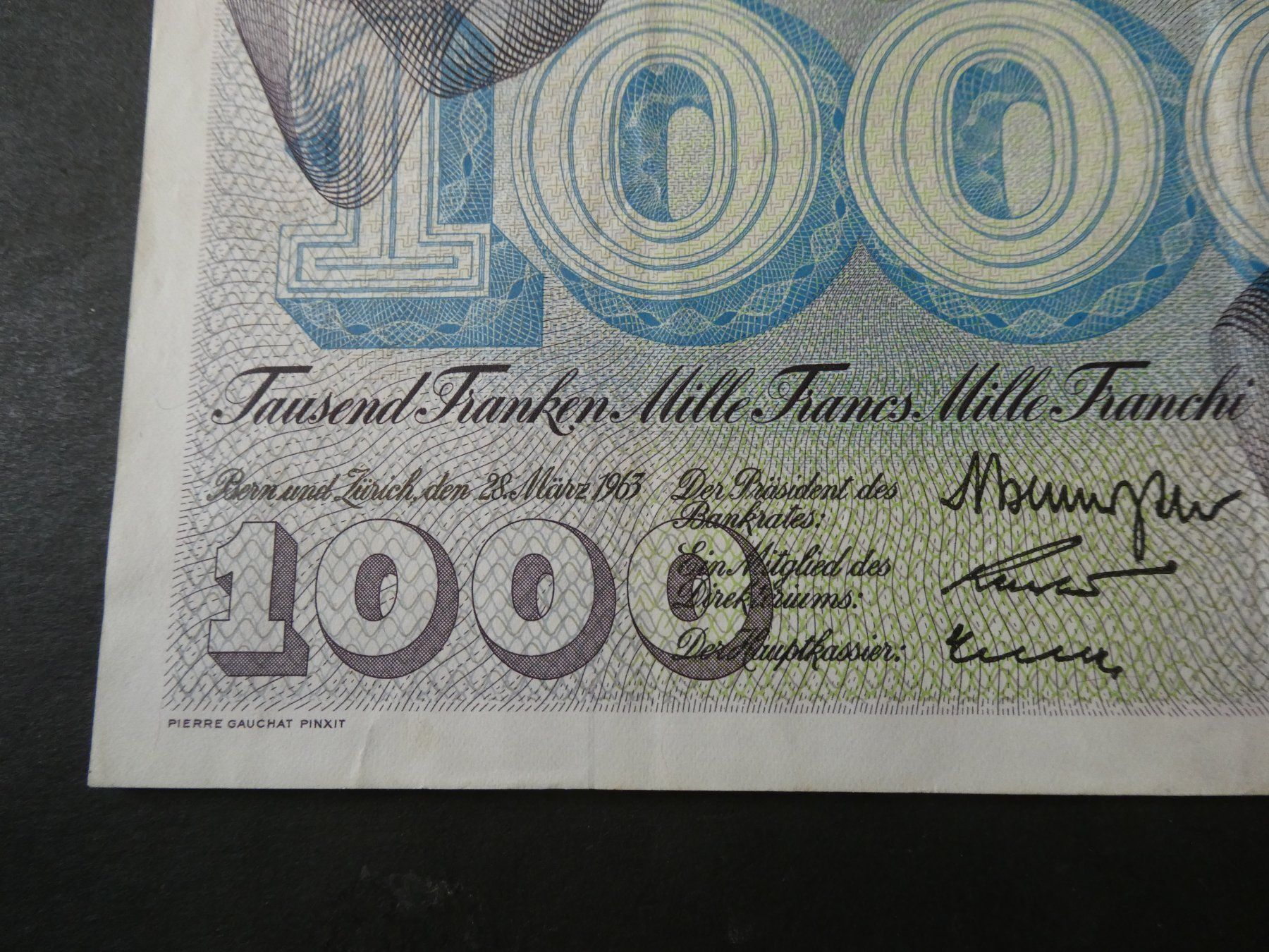 Banknoten: Schweiz 1963, 1000 Franken – Gebraucht aus Hinterforst von rohusri 3