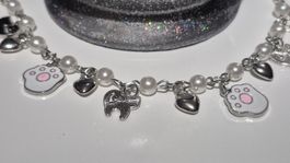 Bracciale con ciondoli zampa di gatto e cuore Argento