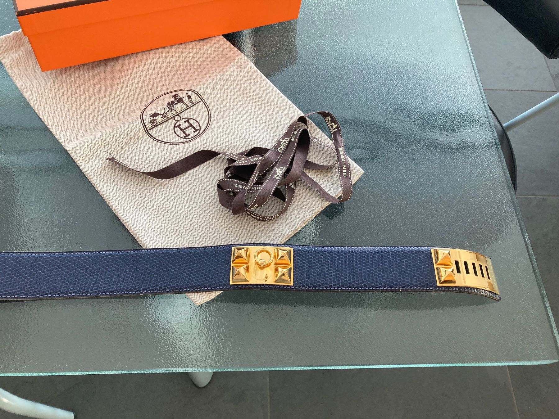 Hermès Cinture: Hermès Collier de Chien Taillengürtel, Gr. 75, lizard, top! – Usato da Zürich venduto da elegantissima 9