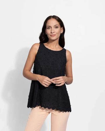 Piu & Piu Sommer Bluse ohne Arm BW 3D Spitze schwarz Gr 40