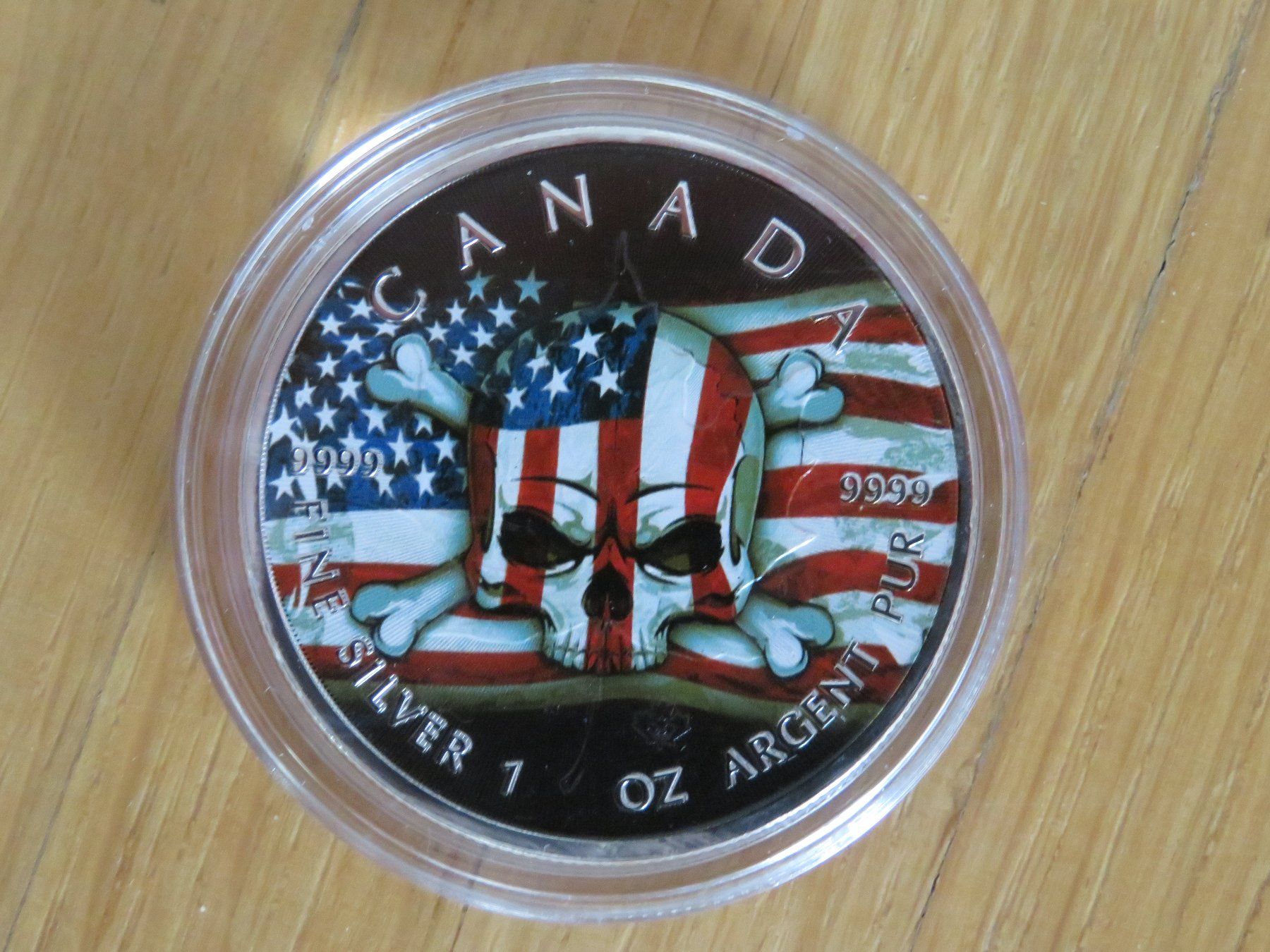 Tutti le monete: US Flag Skull Canada 2022 Maple Leaf 1 OZ SILBER -COLOR EDIT – Nuovo e nell'imballaggio originale da Wetzikon ZH venduto da Nicki6 5