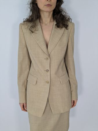 Aigner Kostüm Beige Gestreift, Schurwolle, Gr. 36 Top!