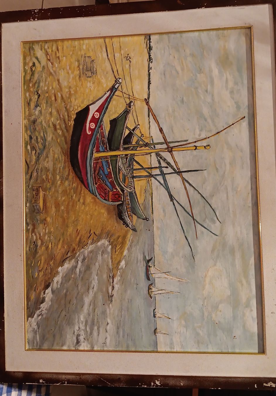 Gemälde: Quadro dipinto a mano con barche a vela, cornice legno, – Gebraucht aus Carena von gra_yz7p