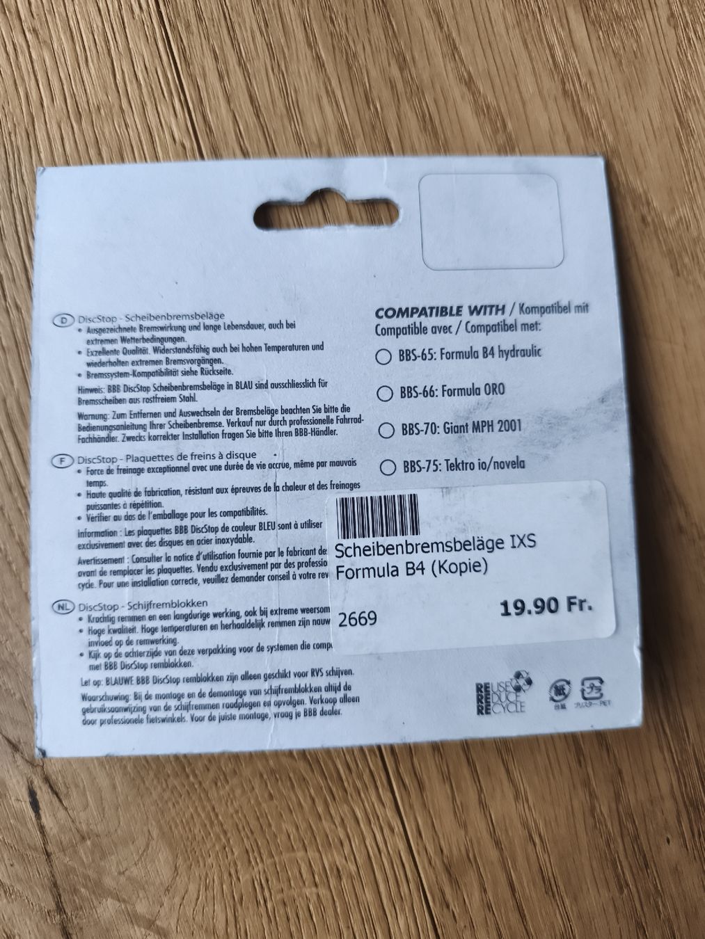 BBB Cycling Pezzi di ricambio: BBB DiscStop Bremsbeläge BBS-65 - Neu und Originalverpackt – Nuovo e nell'imballaggio originale da Zürich venduto da bre_7hlh 1