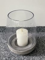 Windlicht Glas Beton H: ca. 30cm  LED Kerze für aussen