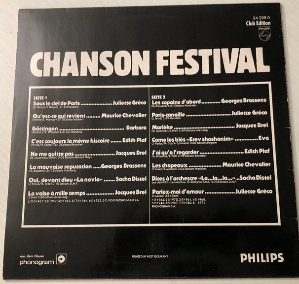 Dischi in vinile: Chanson Festival (LP) – Usato da Grüningen venduto da azulvinyl 1
