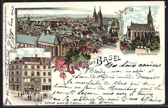 Cartes postales: Litho Basel, Ortsansicht, St. Elisabethk – D'occasion à Berlin par bartko-reher