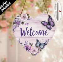 2-D HOLZ WANDDEKO, HERZ* WELCOME, SCHMETTERLING*, 20X20CM