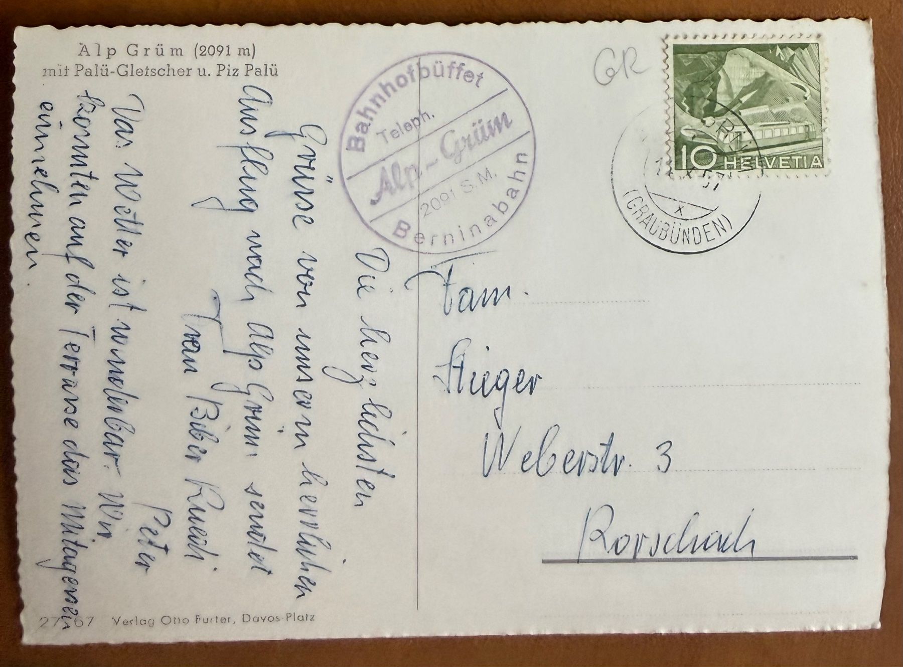 Cartoline postali: Alp - Grüm - Bahnhof - Buffet 1957 – Usato da Lutry venduto da Ediego 1