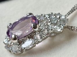 Amethyst, weisse Topase Anhänger, NEU, Silber 925