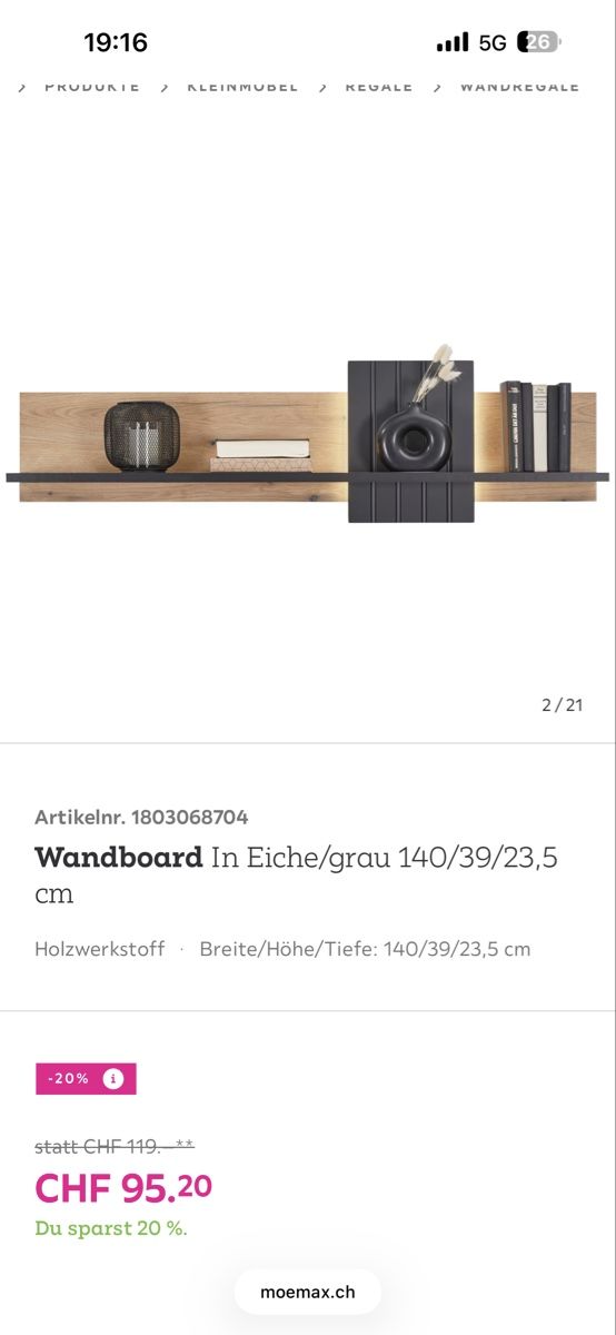 Scaffali: Wandboard - In Eiche/grau – Nuovo e nell'imballaggio originale da Schönenwerd venduto da Pascal.Blott 3