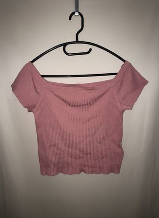Rosa geripptes Crop Top Off-Shoulder H&M Gr. XL