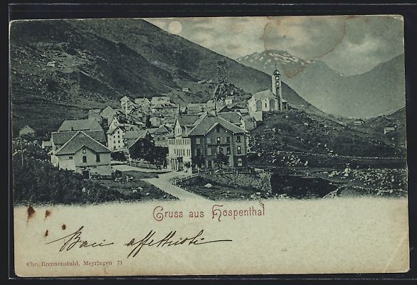 Cartoline postali: Hospenthal, Ortsansicht mit Kirche und R – Usato da Berlin venduto da bartko-reher