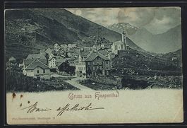 Hospenthal, Ortsansicht mit Kirche und R
