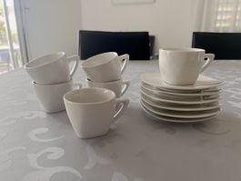 6 Neue Espresso Tassen mit Untertassen weiss