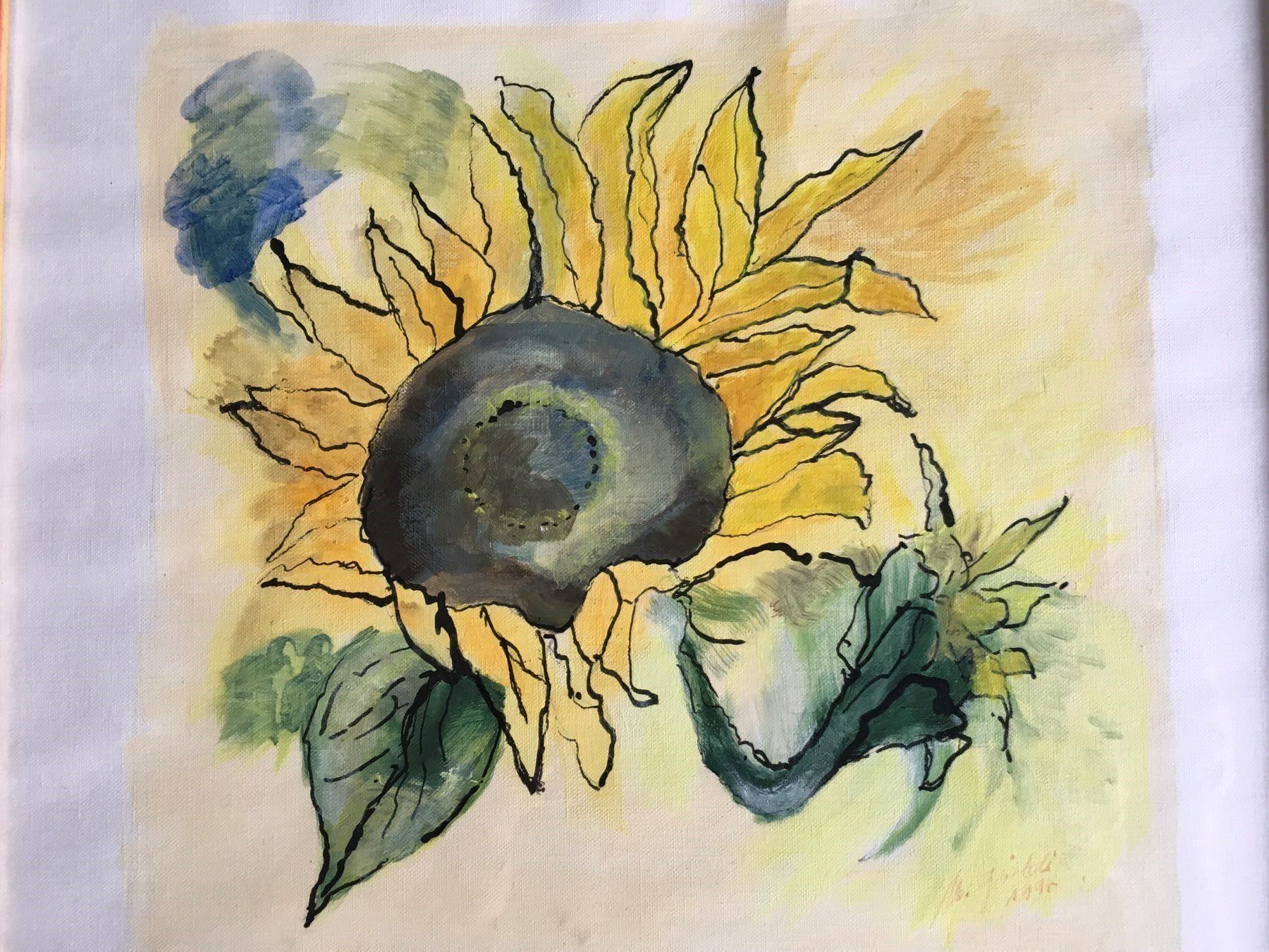 Dipinti: Bild mit Sonnenblume, ca. 37x37 cm – Usato da Basel venduto da citystore 1