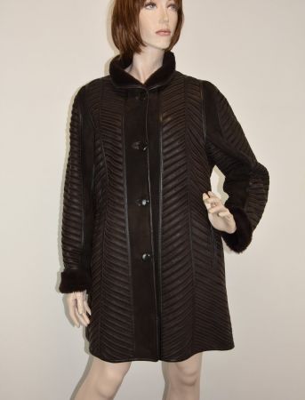 Damen Pelz Mantel/Lammfell-Lammleder Mantel/braun/Gr.L-XL