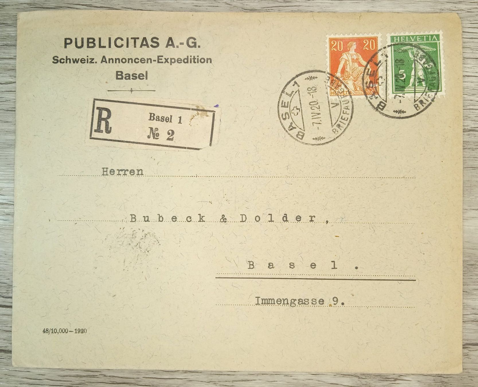 Alle Briefmarken: TR59 Enveloppe + Timbre Suisse 1920 – Gebraucht aus Cousset von Patrick_Collections