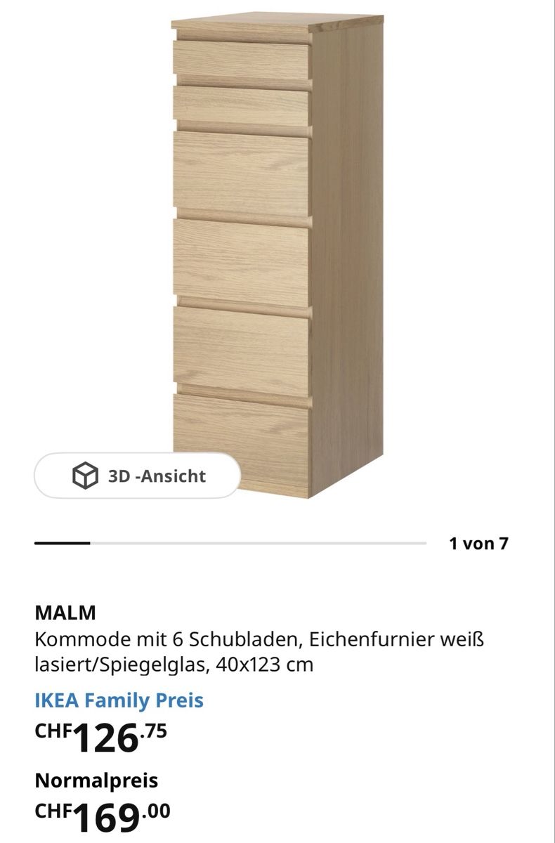 Ikea Kommoden: IKEA MALM Kommode 6 Schubladen Eichenfurnier weiss 40x123cm – Gebraucht aus Basel von qua_v7qp