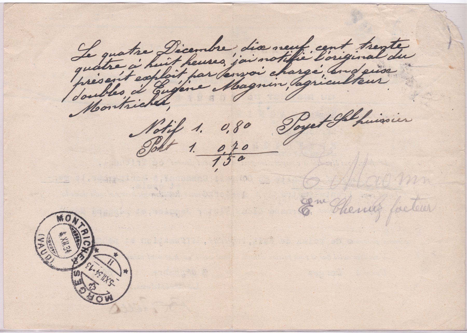 Alle Briefmarken: 1934 Justice Penale Morges VD, Document judiciaire par poste – Gebraucht aus Basel von riobar 1