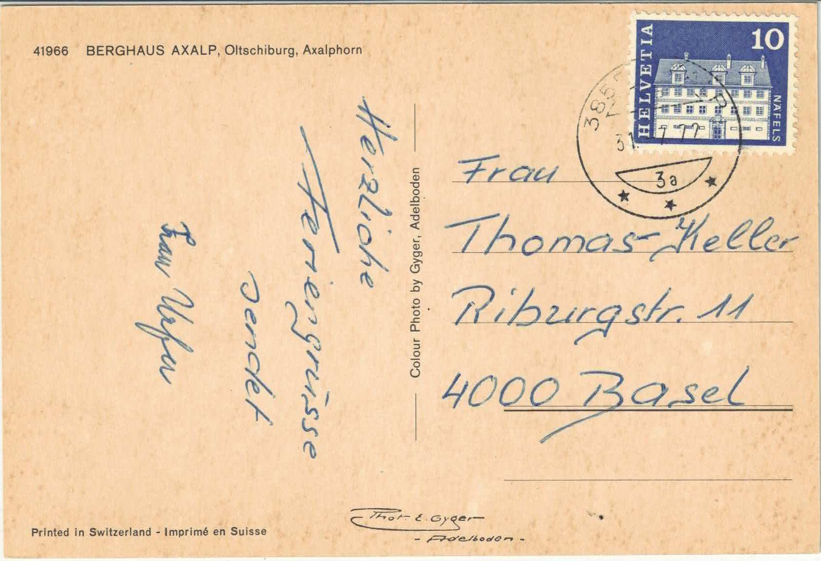 Cartoline postali: Berghaus Axalp - Photo: E. Gyger – Usato da Ettingen venduto da Kartenplanet 1