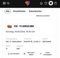 FCB - Barca, 1 Ticket Kind (6-16), D6 Parkett, R. 11, S. 526