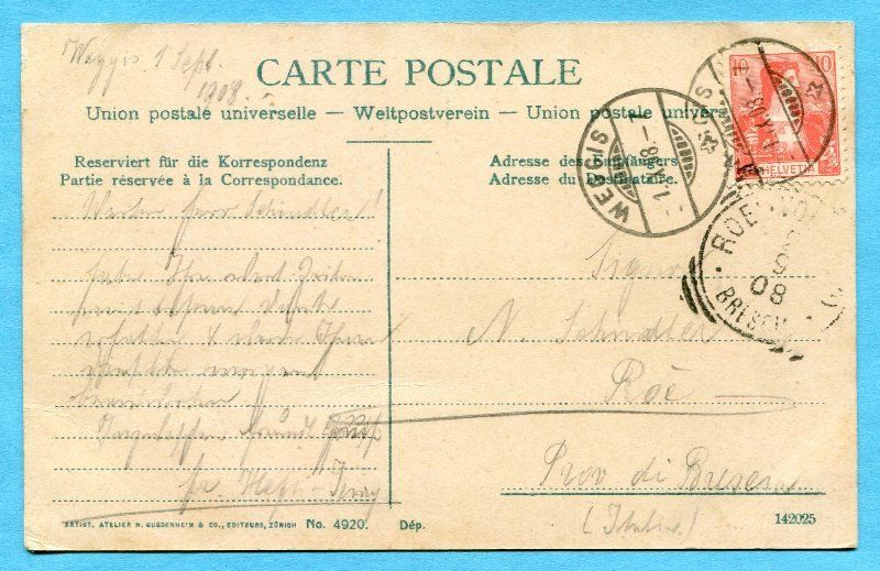 Cartoline postali: Weggis bei Nacht 1908 – Usato da Opfikon venduto da cleocat-vb 1