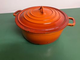 Oranger Bräter / Schmortopf aus Gusseisen, vintage