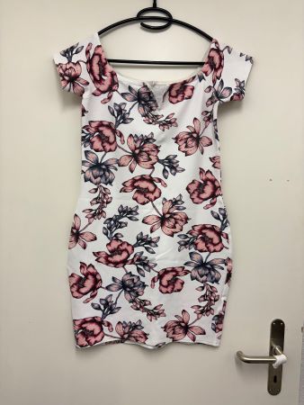 Damen Kleid Blumenmuster Weiss Grösse S/M