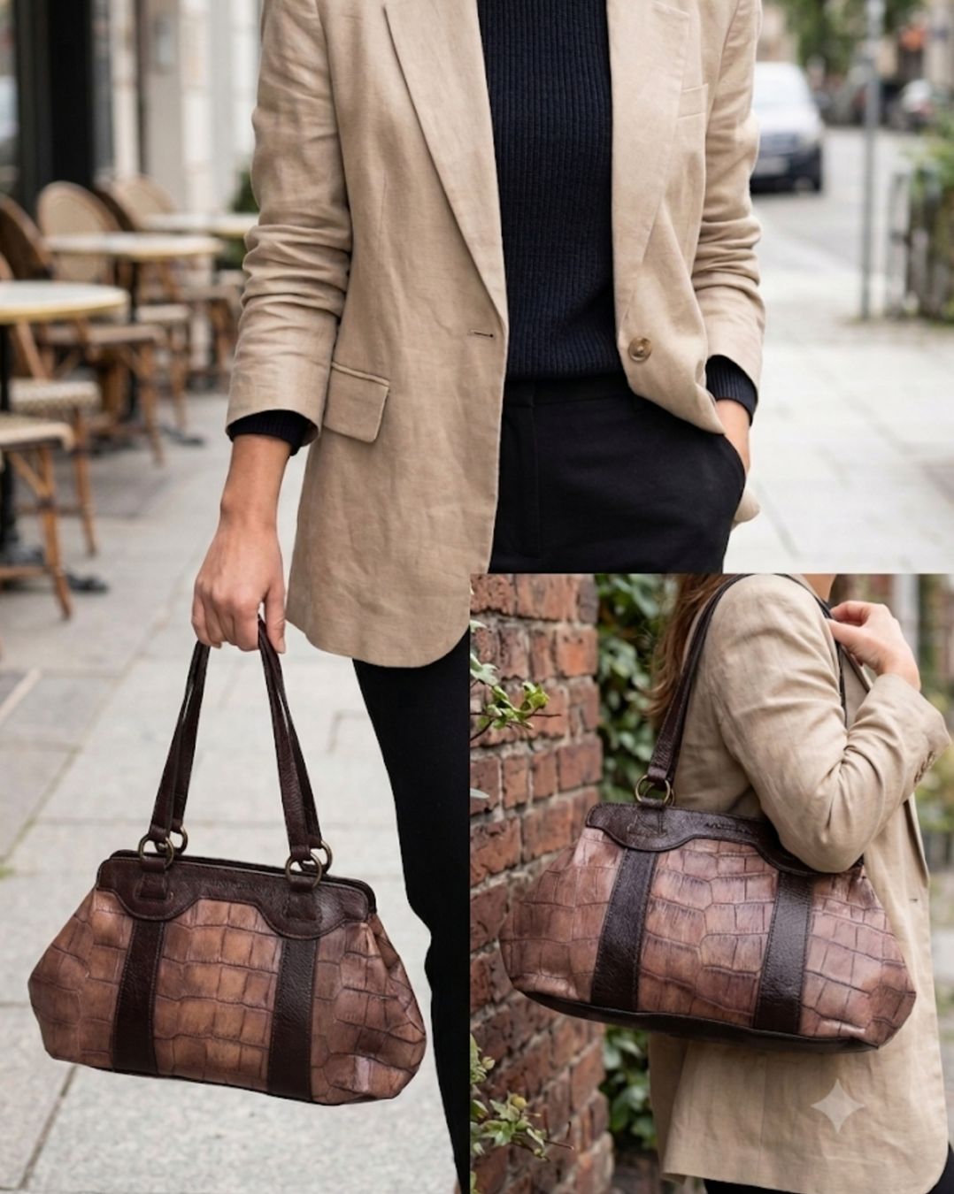 Borse da donna: Sac à main MAX&CO cuir  reptile marron. Chic  – Usato da Niedergösgen venduto da Eva2410
