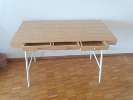 IKEA LILLÅSEN Schreibtisch, Bambus hell, 3 Schubladen