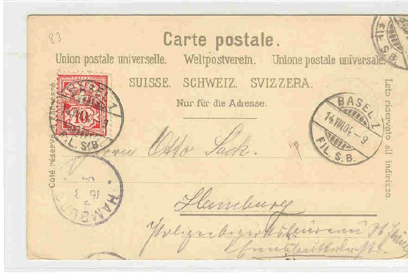Cartoline postali: Basel - Totalansicht Litho + 1904 – Usato da Emmenbrücke venduto da teestube 1