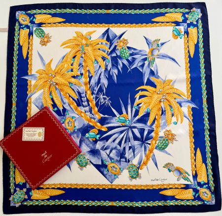 CARTIER Foulard "Tropics", 100% soie, +box original et carte