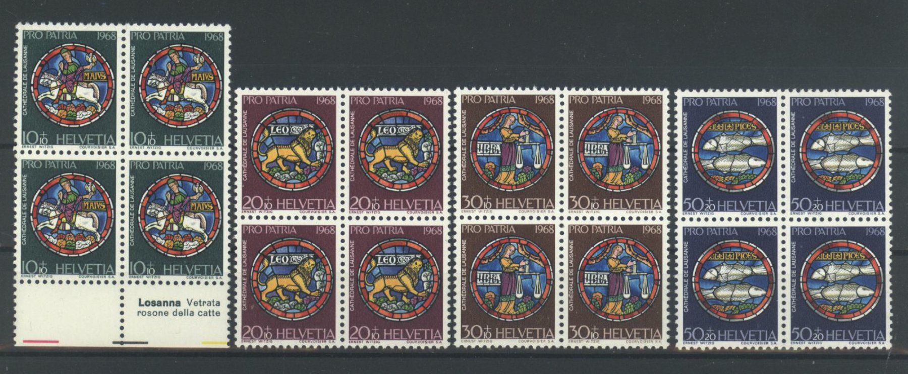 Alle Briefmarken: 1968, Pro Patria, Viererblöcke, ** – Gebraucht aus Willisau von Vollstempel