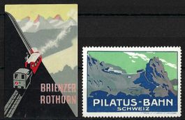 PILATUSBAHN, BRIENZER ROTHORN, 2 SCHÖNE WERBEVIGNETTEN **