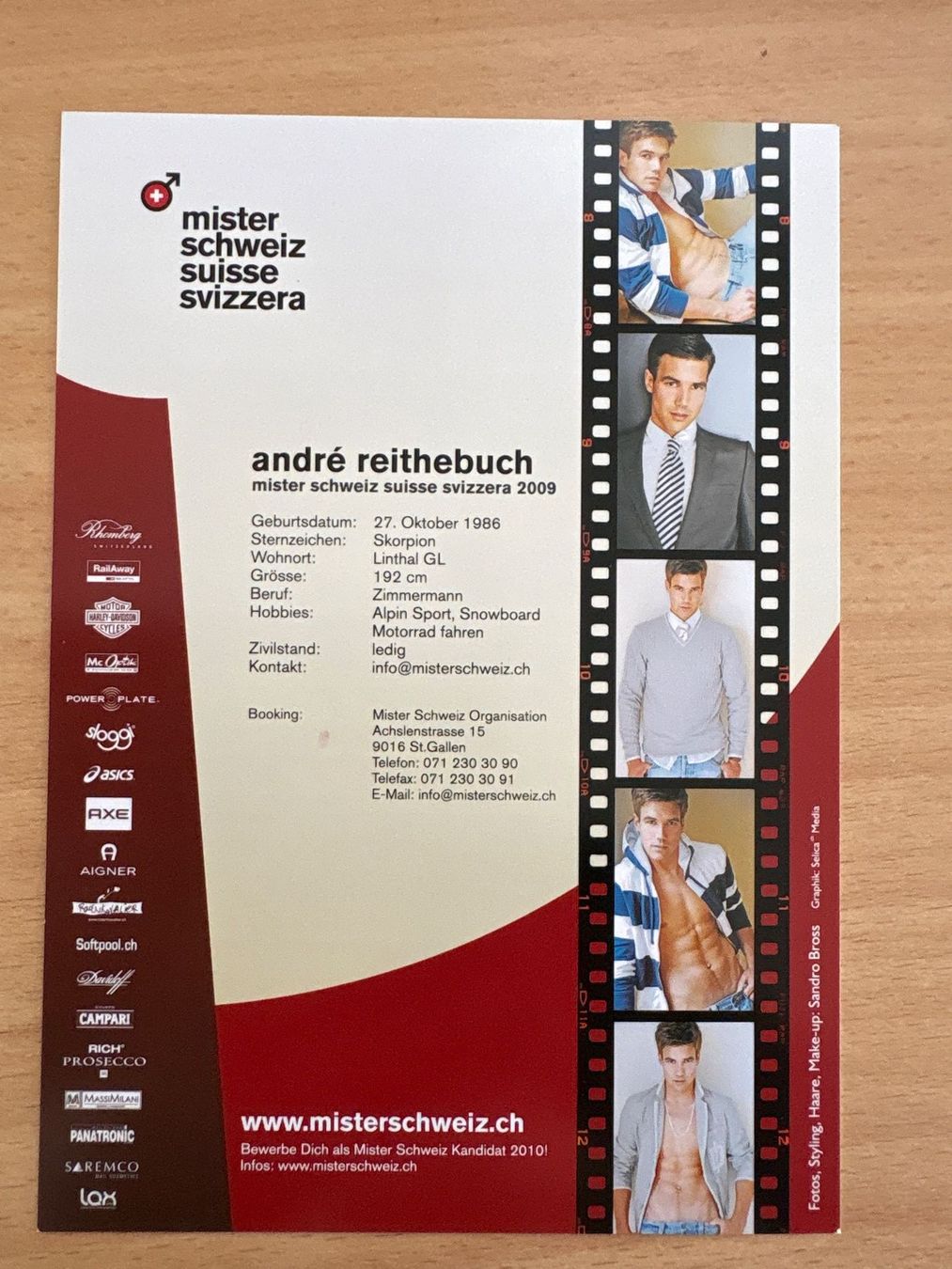 Autografi: Autogrammkarte André Reithebuch Mister Schweiz 2009 – Usato da Ibach venduto da lisch3 1