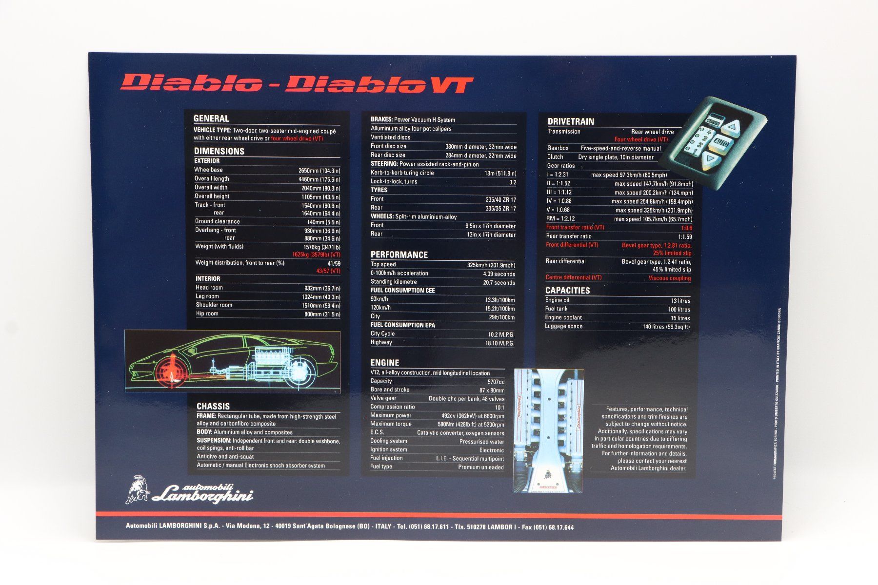 Lamborghini Dokumente: Lamborghini Diablo VT 1995 Prospektblatt – Gebraucht aus Bühl b.Aarberg von Collectorpassions 1