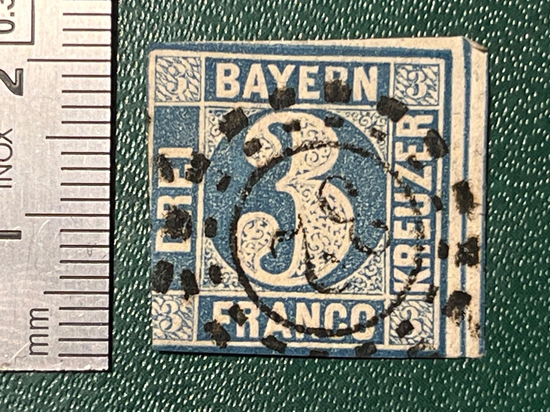 Tutti i francobolli: Bayern: Blaue 3 Kreuzer Briefmarke – Usato da Chiasso venduto da AzenYa