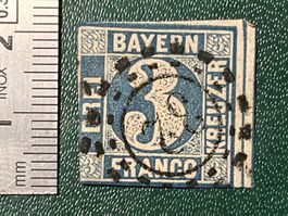 Bayern: Blaue 3 Kreuzer Briefmarke