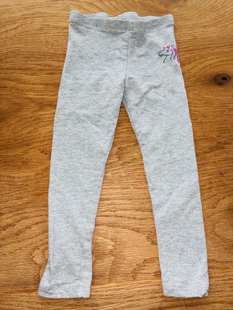 Graue Leggings Gr. 110/116 Einhorn Motiv Kinder Frühling Som