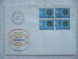 1967 FDC 75 J. Zentralamt int. Eisenb.verk. 4er-Bl. SBK 452