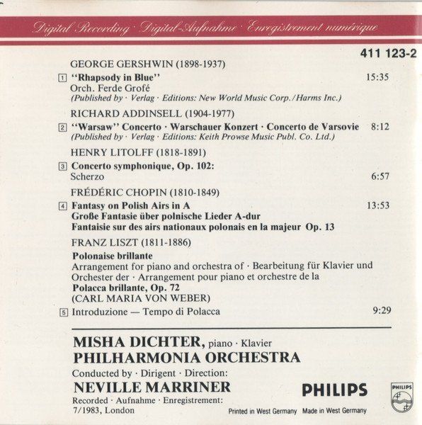 CDs: Neville Marriner - Misha Dichter, Richard Addisnell, Litolff – Gebraucht aus Unterbäch von niquz 1