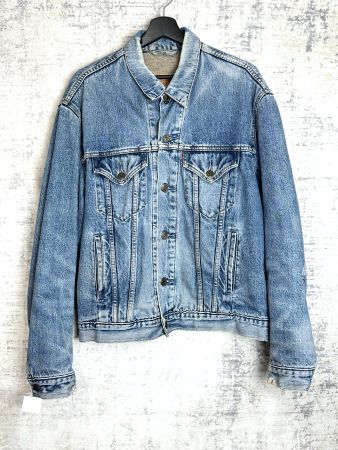 VINTAGE LEVI'S PLAID LINED "71550 04" DENIM JACKET SZ: XL
