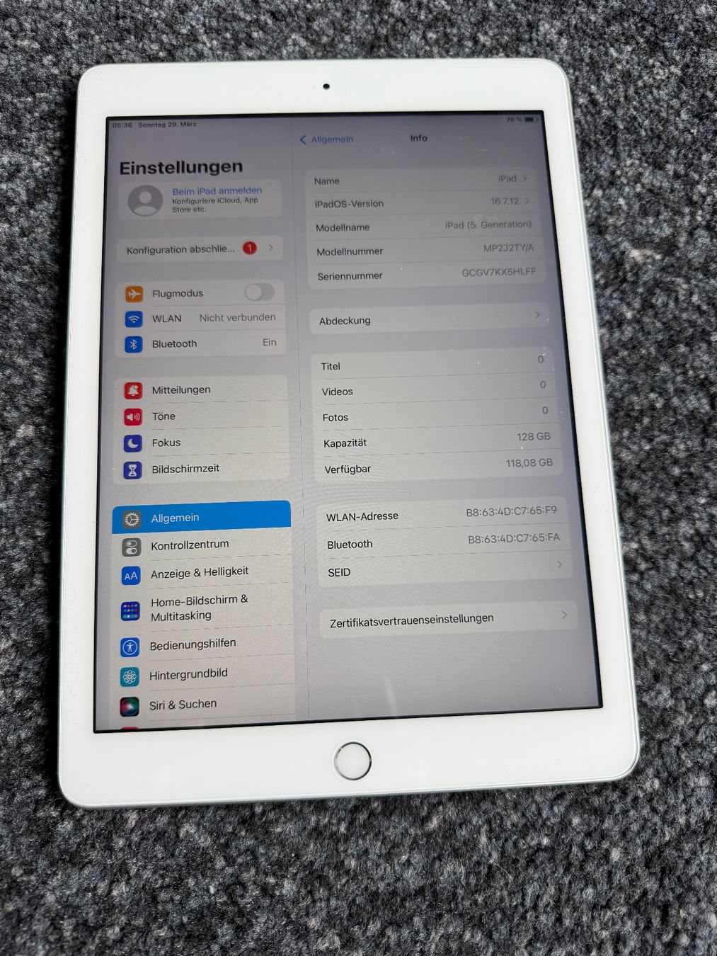 Apple Tablettes PC: iPad 5 Generation 128 GB – D'occasion à Adliswil par Busys 1