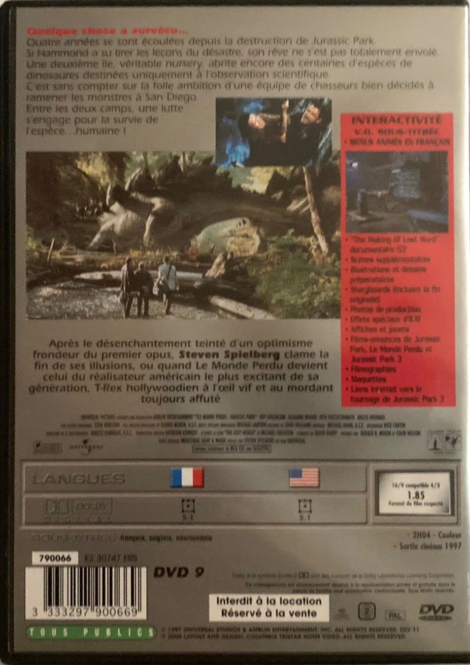 Tutti i DVDs: JURASSIC PARK (LE MONDE PERDU) – Usato da Poliez-Pittet venduto da Newtown-Records 1
