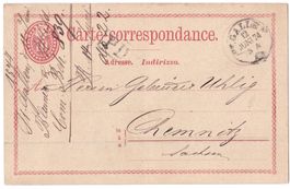 1. Ausland-PK Juni 1874   v o r  UPU-Postvertrag n. Chemnitz