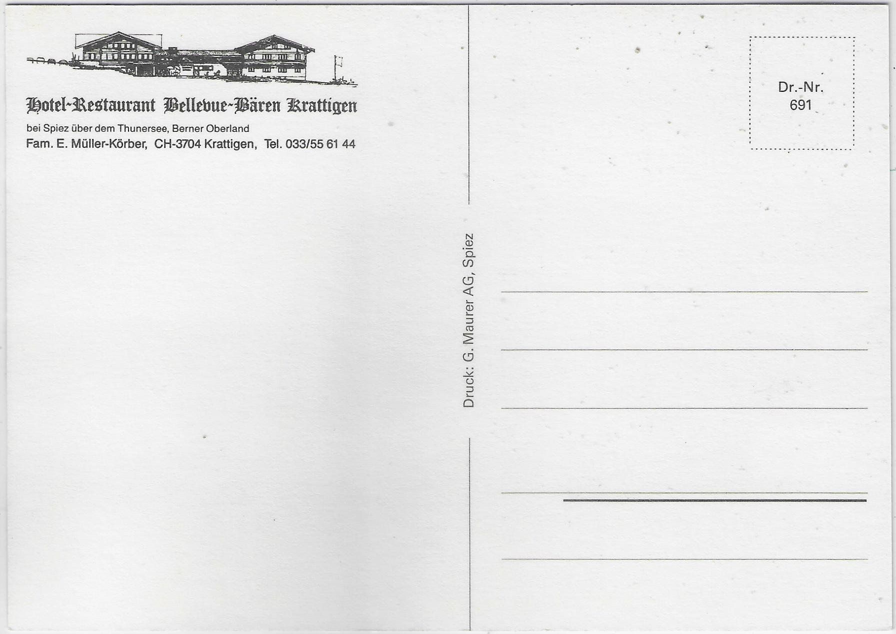 Cartoline postali: Hotel-Restaurant Bellevue-Bären - Krattigen – Usato da Ettingen venduto da Kartenplanet 1