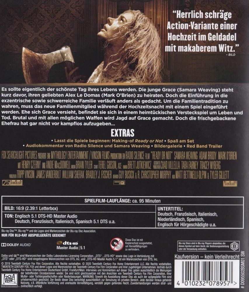Alle DVDs: Ready or Not (2019) Samara Weaving/Andie MacDowell/Blu-ray – Gebraucht aus Volketswil von cinephilia 1
