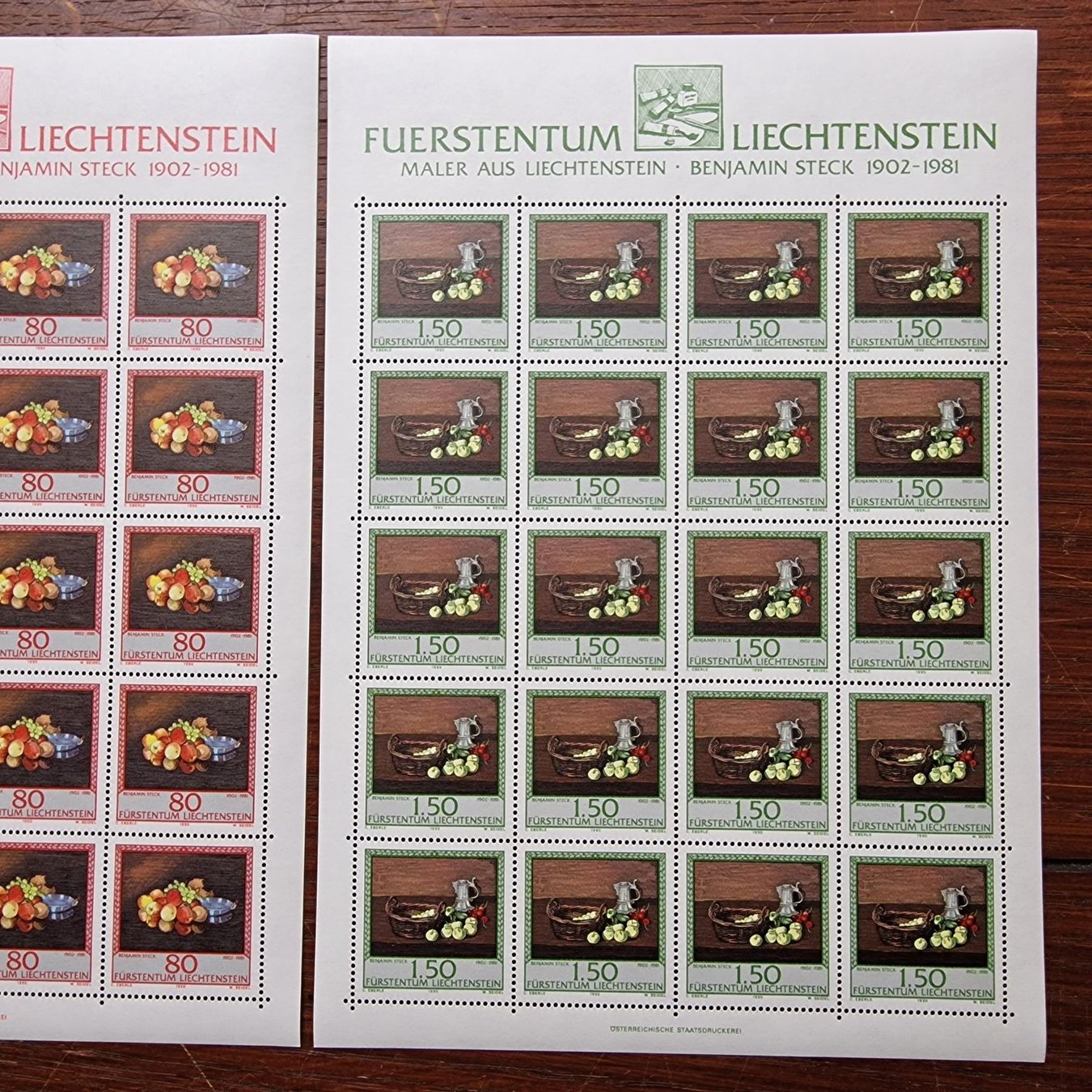 Tutti i francobolli: FL 1990 Serie Bogen "Maler aus Liechtenstein" postfrisch – Nuovo (secondo la descrizione) da Aesch LU venduto da briefmarken.uray 3