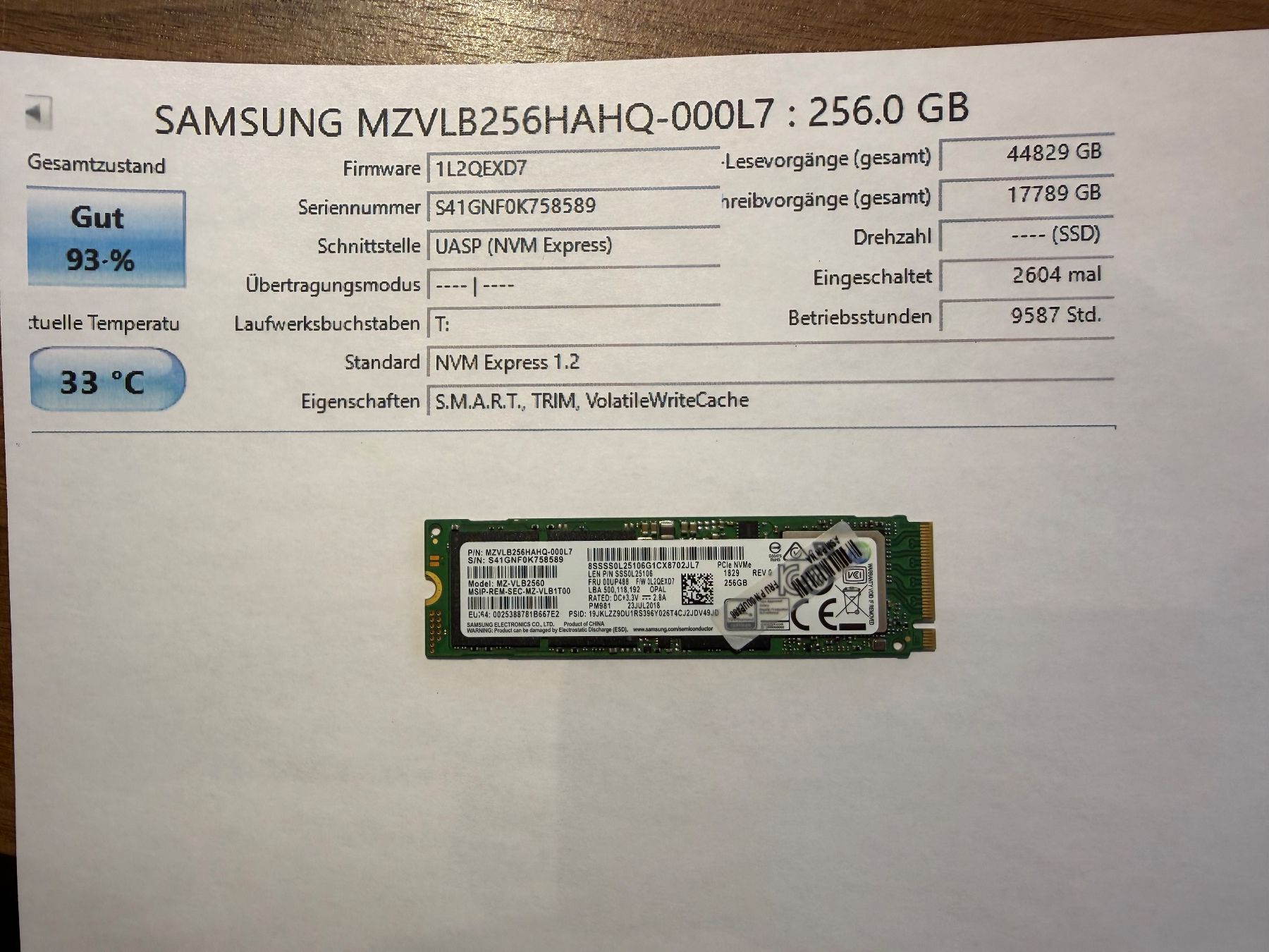 Harddisks: Samsung 256GB  SSD – Gebraucht aus Siebnen von icrservicesolutions